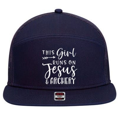 This Girl Runs On Jesus And Archery 7 Panel Mesh Trucker Snapback Hat