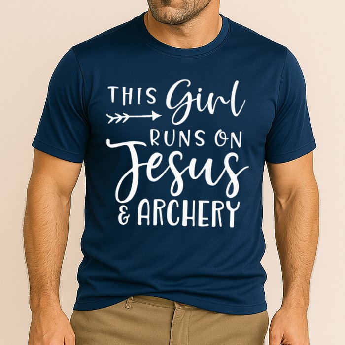 This Girl Runs On Jesus And Archery Cooling Performance Crew T-Shirt
