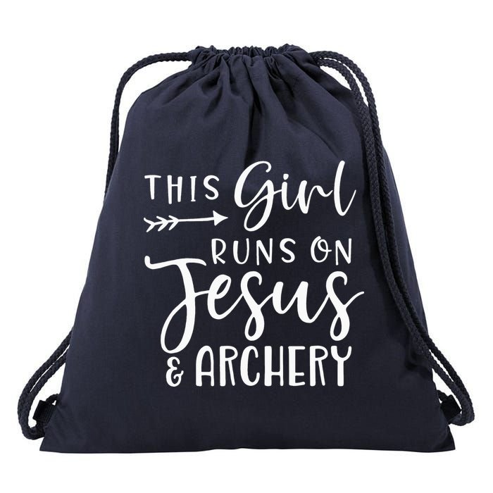 This Girl Runs On Jesus And Archery Drawstring Bag