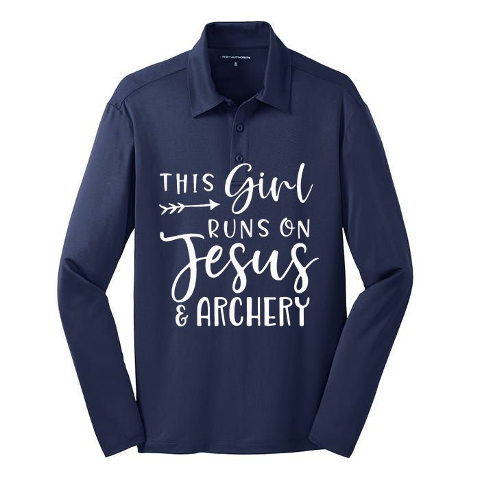 This Girl Runs On Jesus And Archery Silk Touch Performance Long Sleeve Polo