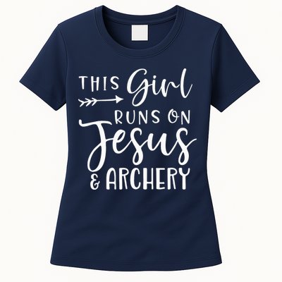 This Girl Runs On Jesus And Archery Womens T-Shirt