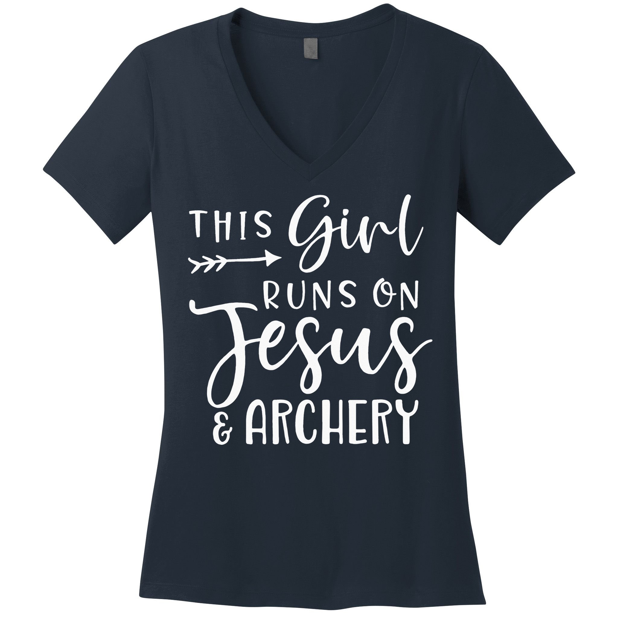 This Girl Runs On Jesus And Archery Women's V-Neck T-Shirt