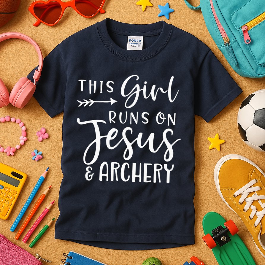 This Girl Runs On Jesus And Archery Kids T-Shirt