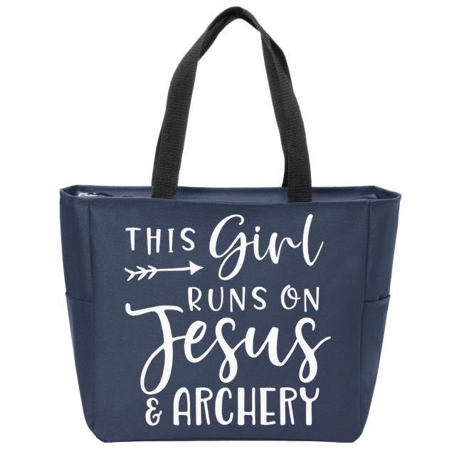 This Girl Runs On Jesus And Archery Zip Tote Bag
