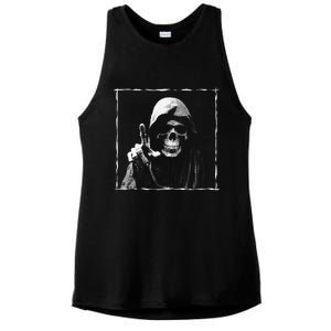 The Grim Reaper Shows Index Finger Horror Halloween Monster Ladies PosiCharge Tri-Blend Wicking Tank