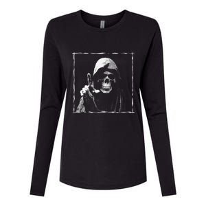 The Grim Reaper Shows Index Finger Horror Halloween Monster Womens Cotton Relaxed Long Sleeve T-Shirt