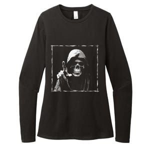 The Grim Reaper Shows Index Finger Horror Halloween Monster Womens CVC Long Sleeve Shirt