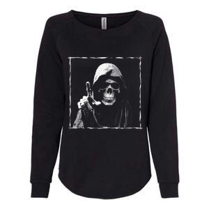 The Grim Reaper Shows Index Finger Horror Halloween Monster Womens California Wash Sweatshirt