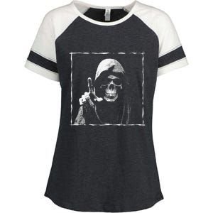 The Grim Reaper Shows Index Finger Horror Halloween Monster Enza Ladies Jersey Colorblock Tee