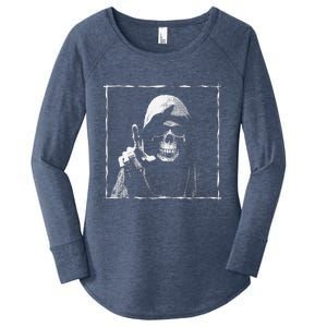 The Grim Reaper Shows Index Finger Horror Halloween Monster Women's Perfect Tri Tunic Long Sleeve Shirt