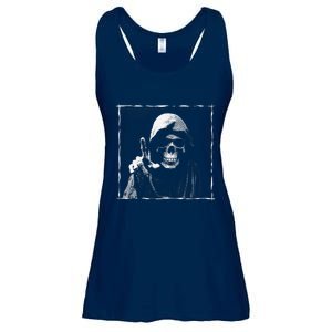 The Grim Reaper Shows Index Finger Horror Halloween Monster Ladies Essential Flowy Tank