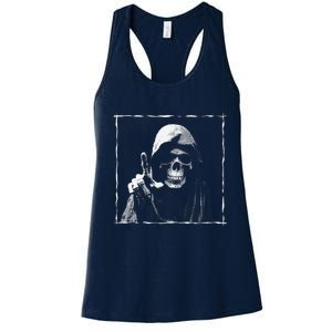 The Grim Reaper Shows Index Finger Horror Halloween Monster Women's Racerback Tank