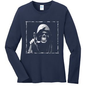 The Grim Reaper Shows Index Finger Horror Halloween Monster Ladies Long Sleeve Shirt