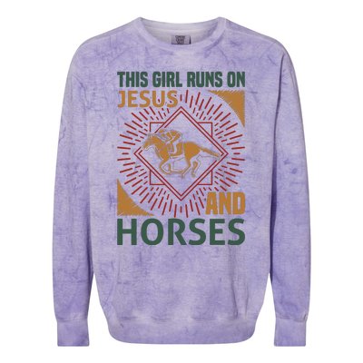 This Girl Runs On Jesus And Horses Colorblast Crewneck Sweatshirt