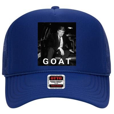 Trump Goat Republican Conservative Gift Trump 2024 High Crown Mesh Back Trucker Hat