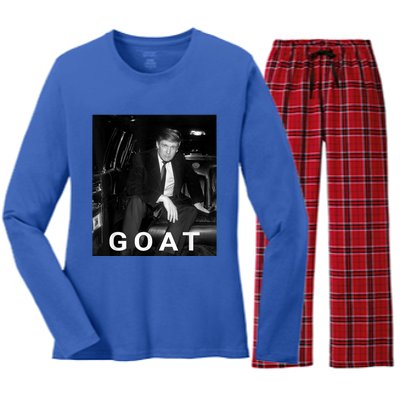 Trump Goat Republican Conservative Gift Trump 2024 Women's Long Sleeve Flannel Pajama Set 