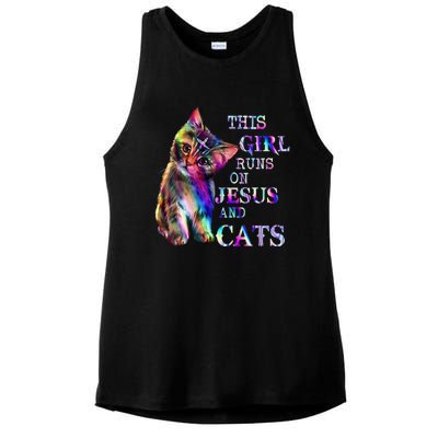 This Girl Runs On Jesus And Cats Ladies PosiCharge Tri-Blend Wicking Tank