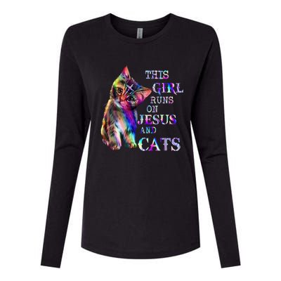 This Girl Runs On Jesus And Cats Womens Cotton Relaxed Long Sleeve T-Shirt