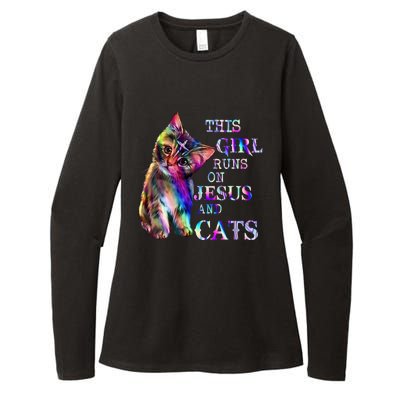 This Girl Runs On Jesus And Cats Womens CVC Long Sleeve Shirt