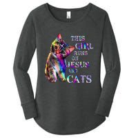 This Girl Runs On Jesus And Cats Women's Perfect Tri Tunic Long Sleeve Shirt