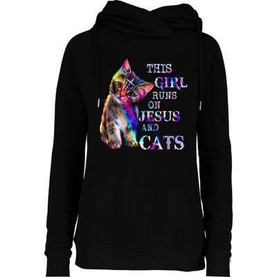 This Girl Runs On Jesus And Cats Womens Funnel Neck Pullover Hood