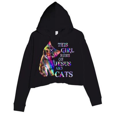 This Girl Runs On Jesus And Cats Crop Fleece Hoodie