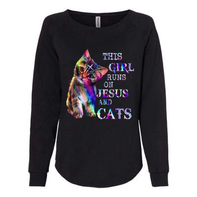 This Girl Runs On Jesus And Cats Womens California Wash Sweatshirt