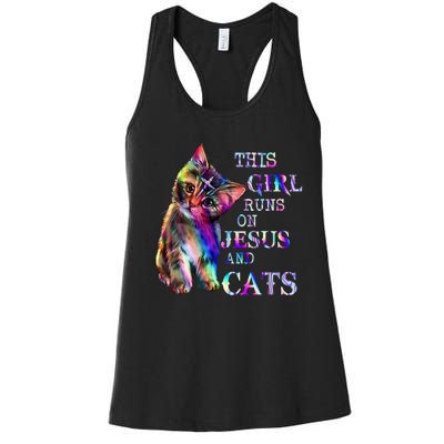 This Girl Runs On Jesus And Cats Women's Racerback Tank