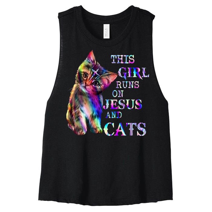 This Girl Runs On Jesus And Cats Women's Racerback Cropped Tank