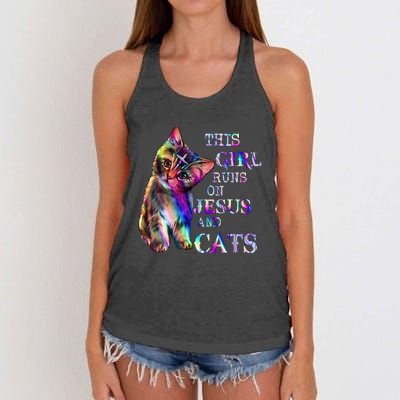 This Girl Runs On Jesus And Cats Women's Knotted Racerback Tank