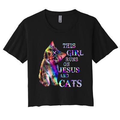 This Girl Runs On Jesus And Cats Women's Crop Top Tee