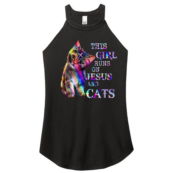 This Girl Runs On Jesus And Cats Women's Perfect Tri Rocker Tank