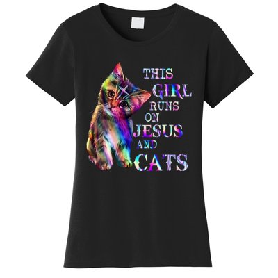 This Girl Runs On Jesus And Cats Women's T-Shirt