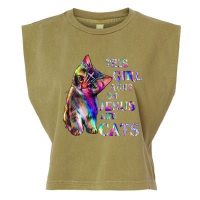 This Girl Runs On Jesus And Cats Garment-Dyed Women's Muscle Tee