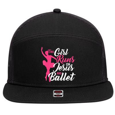 This Girl Runs On Jesus And Ballet Barre Ballerina Chassã© 7 Panel Mesh Trucker Snapback Hat