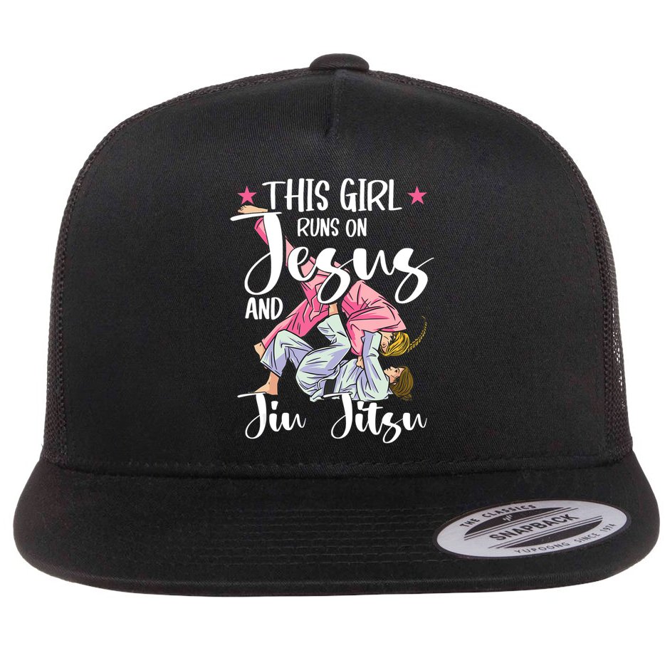 This Girl Runs On Jesus And Jiu Jitsu Flat Bill Trucker Hat