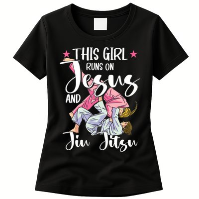 This Girl Runs On Jesus And Jiu Jitsu Womens T-Shirt