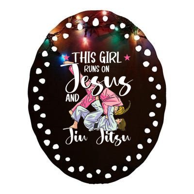 This Girl Runs On Jesus And Jiu Jitsu Ceramic Oval Ornament