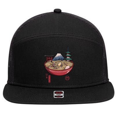 The Great Ramen Wave 7 Panel Mesh Trucker Snapback Hat