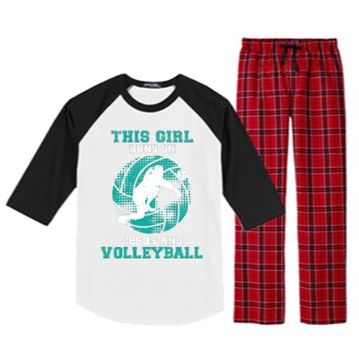 This Girl Runs On Jesus And Volleyball Teen Cute Gifts Raglan Sleeve Pajama Set