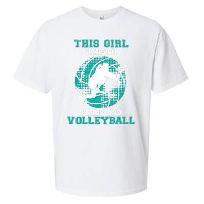 This Girl Runs On Jesus And Volleyball Teen Cute Gifts Sueded Cloud Jersey T-Shirt