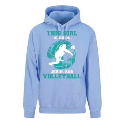 This Girl Runs On Jesus And Volleyball Teen Cute Gifts Unisex Surf Hoodie