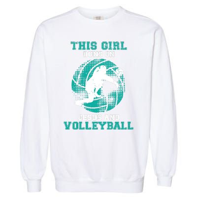 This Girl Runs On Jesus And Volleyball Teen Cute Gifts Garment-Dyed Sweatshirt