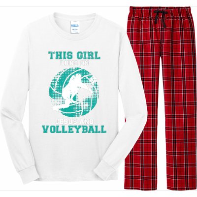 This Girl Runs On Jesus And Volleyball Teen Cute Gifts Long Sleeve Pajama Set