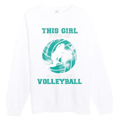 This Girl Runs On Jesus And Volleyball Teen Cute Gifts Premium Crewneck Sweatshirt