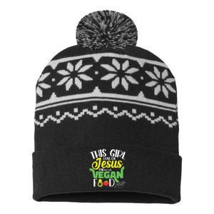 This Girl Runs On Jesus And Vegan Food Women Veganism USA-Made Snowflake Beanie