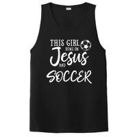 This Girl Runs On Jesus And Soccer Gift Christian PosiCharge Competitor Tank