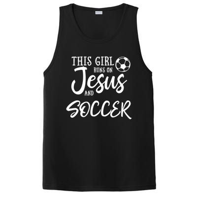 This Girl Runs On Jesus And Soccer Gift Christian PosiCharge Competitor Tank