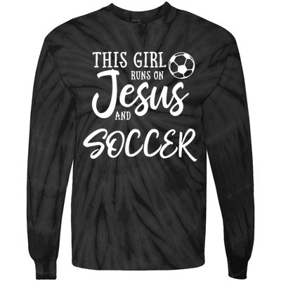 This Girl Runs On Jesus And Soccer Gift Christian Tie-Dye Long Sleeve Shirt