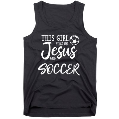 This Girl Runs On Jesus And Soccer Gift Christian Tank Top